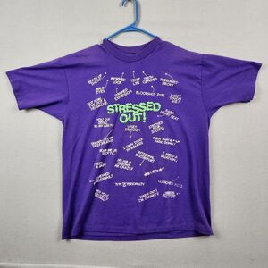 Vintage 90s STRESSED OUT T-Shirt Purple American Sportswear XL Purple Single Sti